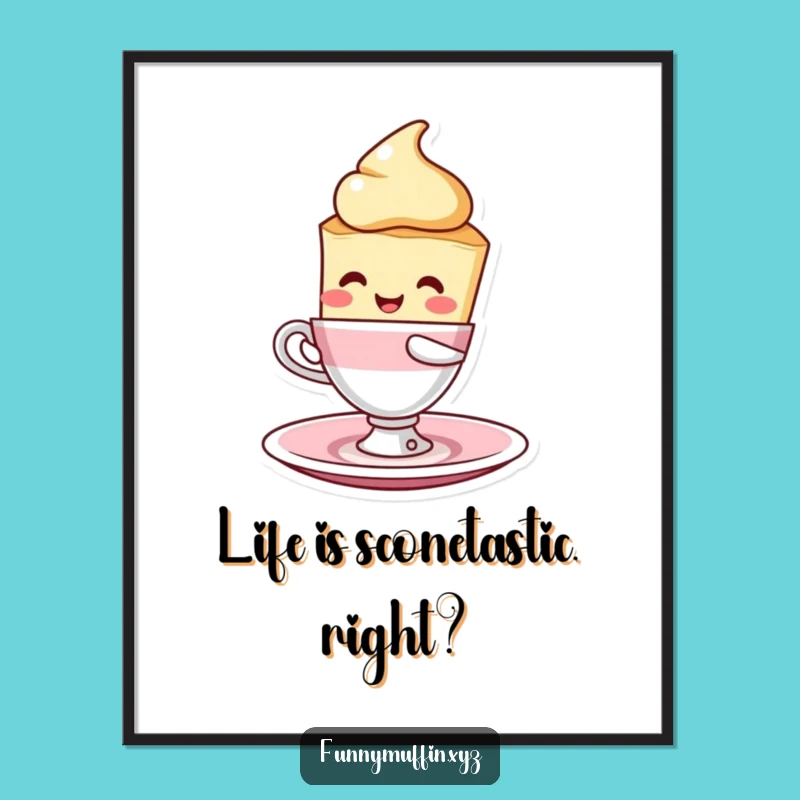 Funny Free Printable Wall Art: Scone Character's Delightful Balancing Tea Time Art!