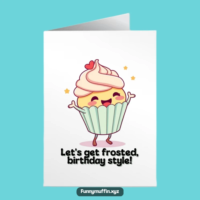 Free Printable Birthday Card: Funny Cupcake Character Dancing Party Downloadable Gift