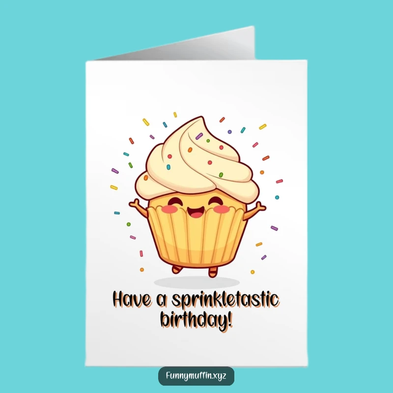 Free Printable Birthday Card: Spinning Muffin Funny Downloadable Gift for Sweet Celebrations