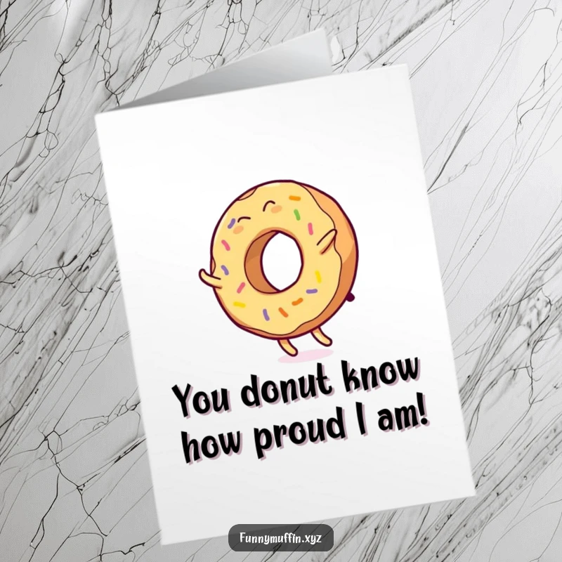 Funny Free Printable Congratulations Card: A giggling donut character with colorful icing, cartwheeling with ecstatic energy.